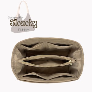 Poushy Waterproof Nylon Organizer fits Slouchy MM - Middle Zip Pouch / Premium Fabric Insert for Slouchy PM Liner Protector Bag Shaper