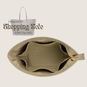 Poushy Canvas Organizer fits E/W Shopping Tote - Oval Shape / Premium Fabric Insert for Shopping Tote Liner Protector Bag Shaper Gold Zipper