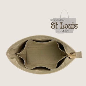 Poushy Canvas Organizer fits Saint Louis GM - Oval Shape / Premium Fabric Insert for St Louis PM Liner Protector Bag Shaper Silver Zipper