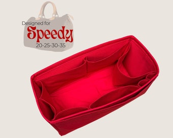 Poushy Organizer fits Speedy Bag - Bottle and Lipstick Pockets / Premium Fabric Insert for Speedy Bag Liner Protector Bag Shaper