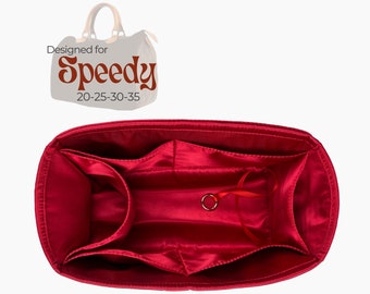 Poushy Luxury Silk Organizer fits Speedy Bag / Premium Silk Fabric Insert for Speedy Bag Liner Protector Bag Shaper Soft Touch Gold Keychain