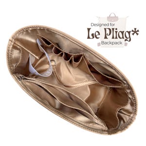 Poushy Luxe Silk Organizer fits Le Pliage Backpack / Premium Fabric Insert Liner Protector Bag Shaper, Extra Compartments Laptop 15”