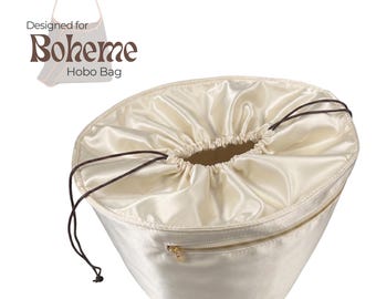 Poushy Luxe Silk Organizer fits Boheme Hobo / Premium Silk Fabric Insert Liner Protector Bag Shaper Soft Touch Silver Zip