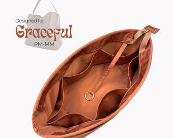Poushy Waterproof Nylon Organizer fits Graceful - Oval Shaped / Premium Fabric Insert for PM Graceful MM Liner Protector Bag Shaper Gold Zip