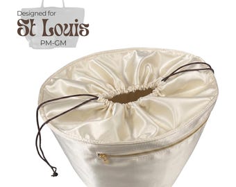 Poushy Luxe Silk Organizer fits St Louis PM GM / Premium Silk Fabric Insert Liner Protector Bag Shaper Soft Touch Silver Zip