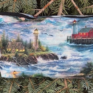 Lighthouse flat bottom bag, Mahjongg tiles, knitting notions, makeup, toiletries, 10 Niddy Noddy case, The Large Zini image 1