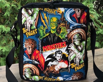 Movie Monsters zippered shoulder bag with key clip and adjustable strap, Classic Movie Monsters, The Fox