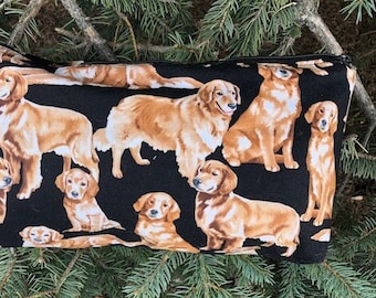 Golden Retrievers mahjong tiles bag, cosmetics pouch, knitting notions pouch, Niddy Noddy pouch, The Large Zini