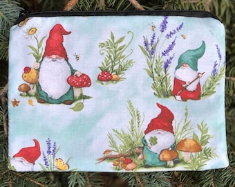 Gnomes zippered accessory bag for makeup, knitting notions, organizing, reusable gift bag, Savor the Gnoment, The Scooter