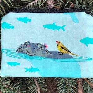 Coin purse, stitch marker pouch, reusable gift card pouch, credit card case, Tula Pink My Hippos Don't Lie, Raven
