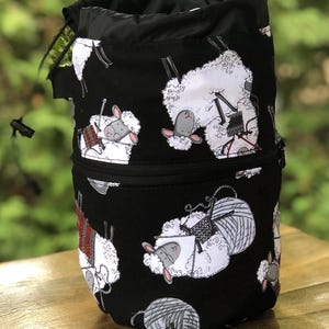 Knitting bag, drawstring bag, knitting in public bag, small project bag, WIP bag, Knitting Sheep, The Kipster image 5