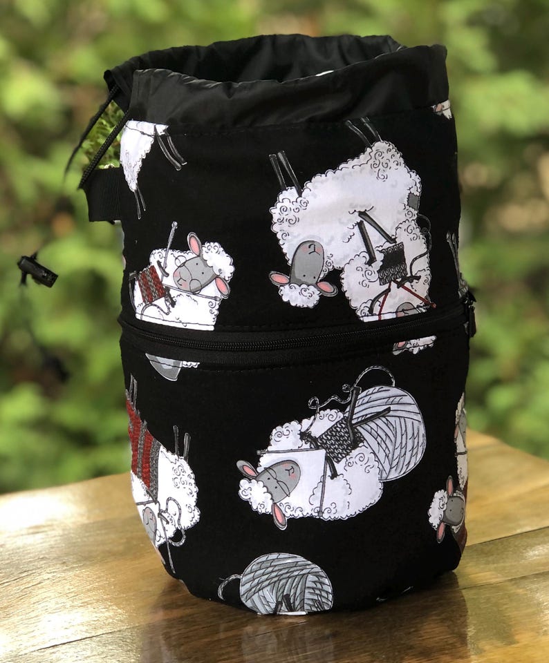 Knitting bag, drawstring bag, knitting in public bag, small project bag, WIP bag, Knitting Sheep, The Kipster image 5