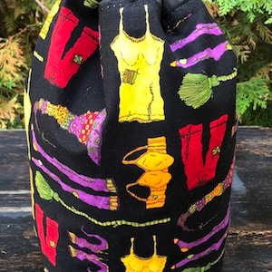 Witch knitting project bag, reusable gift bag, Mahjong, Scrabble, Rummikub tile bag, Witches Undies, Suebee