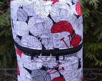 Sheep large knitting bag, drawstring bag, knitting in public bag, large project bag, Skeins of Sheep, Large Kipster