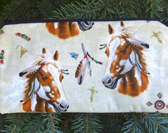 Horse pencil case, zippered bag, crochet hook case, knitting notion pouch, Horse Feathers, The Deep Scribe