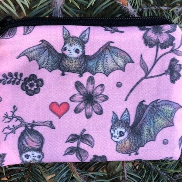 Bats coin purse, credit card pouch, stitch marker pouch, reusable gift pouch, Bat Love, The Raven