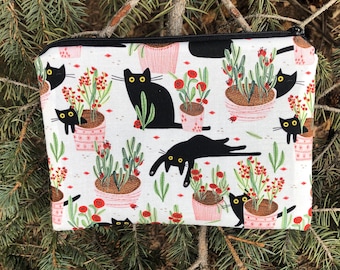Bolsa de accesorios con cremallera de gatos y plantas negras para maquillaje, artículos de punto, organización, bolsa de regalo reutilizable, Amewsing, The Scooter
