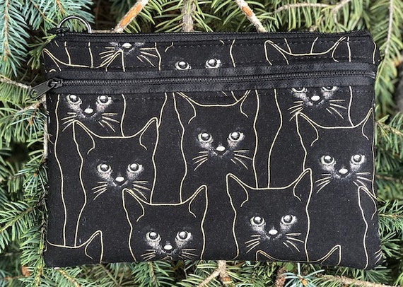Black Cats shoulder purse clutch, optional wristlet/ shoulder strap, diabetic or knitting supply case, Full Moon Cats, The Morning Glory