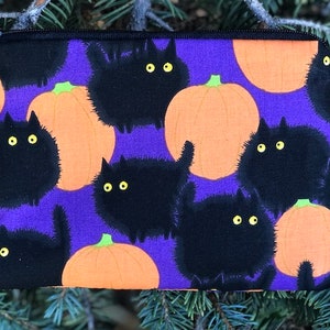 Black cat small multi-use zippered bag, deck of cards pouch, notions pouch, optional d-ring, Belinda&#39;s Big Kitty, pick your color The Goldie