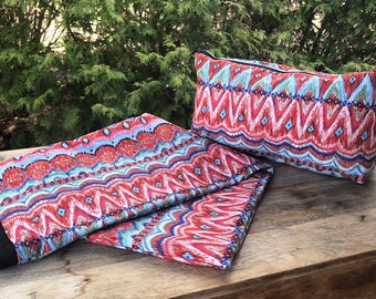 Pretty sleeve to hold your 4 mahjong racks and pushers with matching tile bag, Boho Stripe, The Racker and large Zini