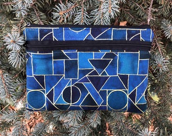 Large clutch, knitting notions case or diabetic supplies case with optional wristlet or shoulder strap, Ebb and Flow Geo, The Morning Glory