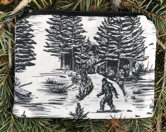 Bigfoot coin purse, stitch marker pouch, reusable gift card pouch, credit card case, Sasquash Stroll, Raven