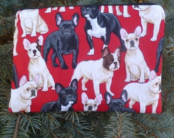 French Bulldogs zippered bag, makeup bag, cosmetic case, accessory bag, knitting notion pouch, French Bulldogs on Red, The Scooter