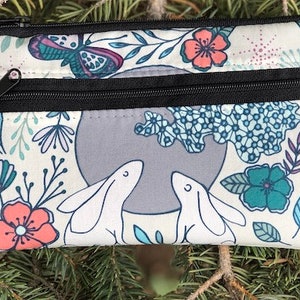 Bunny mini wallet or wristlet, iPhone purse or organizer, Rabbit Moon, Sweet Pea