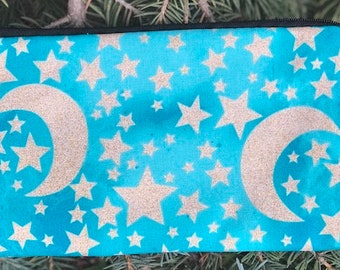 Moons and Stars pencil case, reusable gift bag, crochet hook case, knitting notion pouch, The Deep Scribe