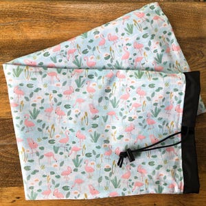 Flamingos mahjongg rack sleeve, a drawstring bag to hold your 4 mahjong racks and pushers, The Racker