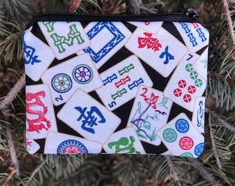 Mahjong coin purse, gift card pouch, credit card case, Mahjong Tiles on Black, The  Raven