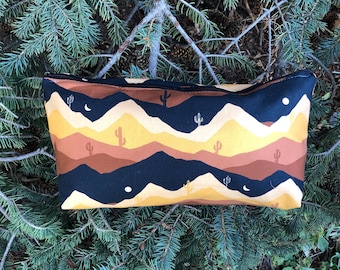 Flat bottom bag for Mahjongg tiles, knitting notions, makeup, and toiletries, The Desert, The Large Zini