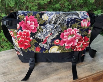 Japanese Dragon messenger bag with outer and inside  pockets, Zelda Deluxe