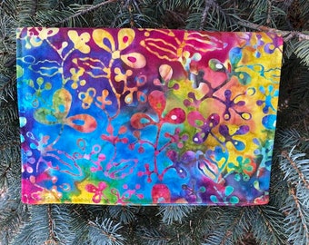 Colorful wallet on a String for hands free daily use or travel as passport wallet, Jungle Petals Batik