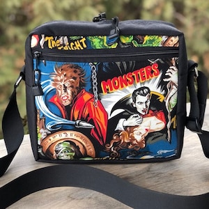 Shoulder bag, zippered cross body bag with pockets, Movie Monsters, The Super Raccoon
