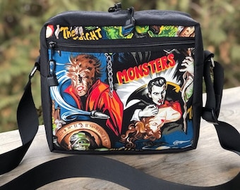 Shoulder bag, zippered cross body bag with pockets, Movie Monsters, The Super Raccoon