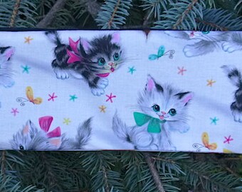 Cat knitting needle case or long pencil case holds up to 14" long knitting needles or ruler, Retro Kitties, The Stitch