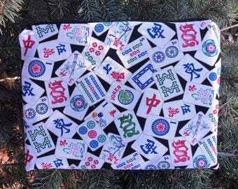 Bolsa de accesorios con cremallera Mahjong para maquillaje, artículos de punto, organización, bolsa de regalo reutilizable, fichas de Mahjong en negro, The Scooter