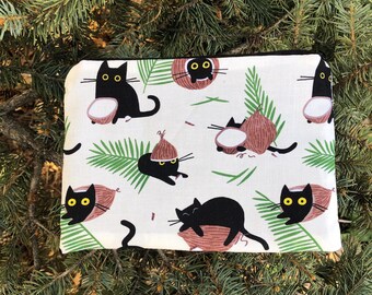 Black cats zippered accessory bag for makeup, knitting notions,  organizing, reusable gift pouch, Coconut Cats, The Scooter