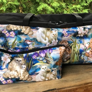 Cats Soft sided zippered shoulder tote for mahjong racks, flat bottom bag for tiles, Serene Cats, The Zippered Tote-ster and large Zini