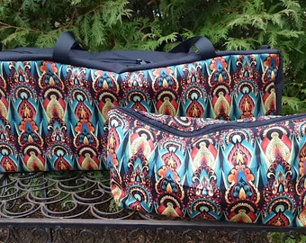 Zippered Mahjongg rack tote and matching flat bottom bag for tiles, Deco Jewel, The Zippered Tote-ster and large Zini