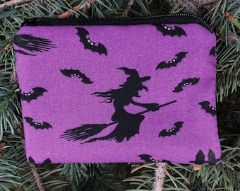 Witch's Cat coin purse, credit card pouch, stitch marker pouch, reusable gift bag, The Raven