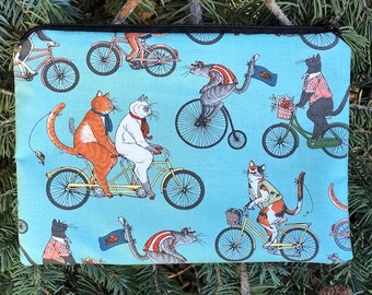 Cats zippered bag for makeup, organizing, reusable gift bag, knitting notions, runes, Bicycle Races, The Scooter