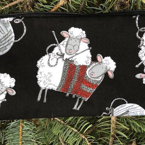 Sheep knitting needle pouch, crochet hook pouch , 8" knitting needle case, Knitting Sheep, The Deep Sleek