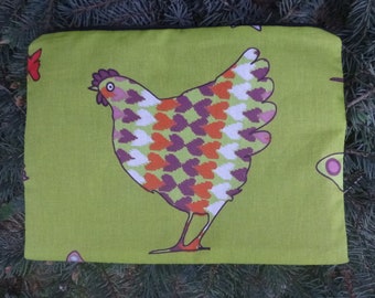 Chickens Mahjongg card and coin purse, zippered bag with inside pocket, Patterned Chickens, The Slide