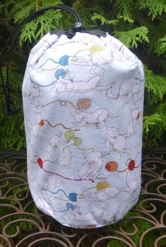 Cat knitting project bag WIP bag drawstring bag Knitten Etsy