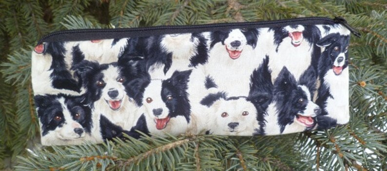 Border collie pencil case pen and pencil case crochet hook pouch zippered pencil case The Scribe