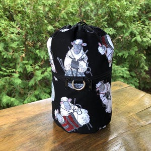 Knitting bag, drawstring bag, knitting in public bag, small project bag, WIP bag, Knitting Sheep, The Kipster image 1