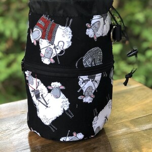 Knitting bag, drawstring bag, knitting in public bag, small project bag, WIP bag, Knitting Sheep, The Kipster image 4