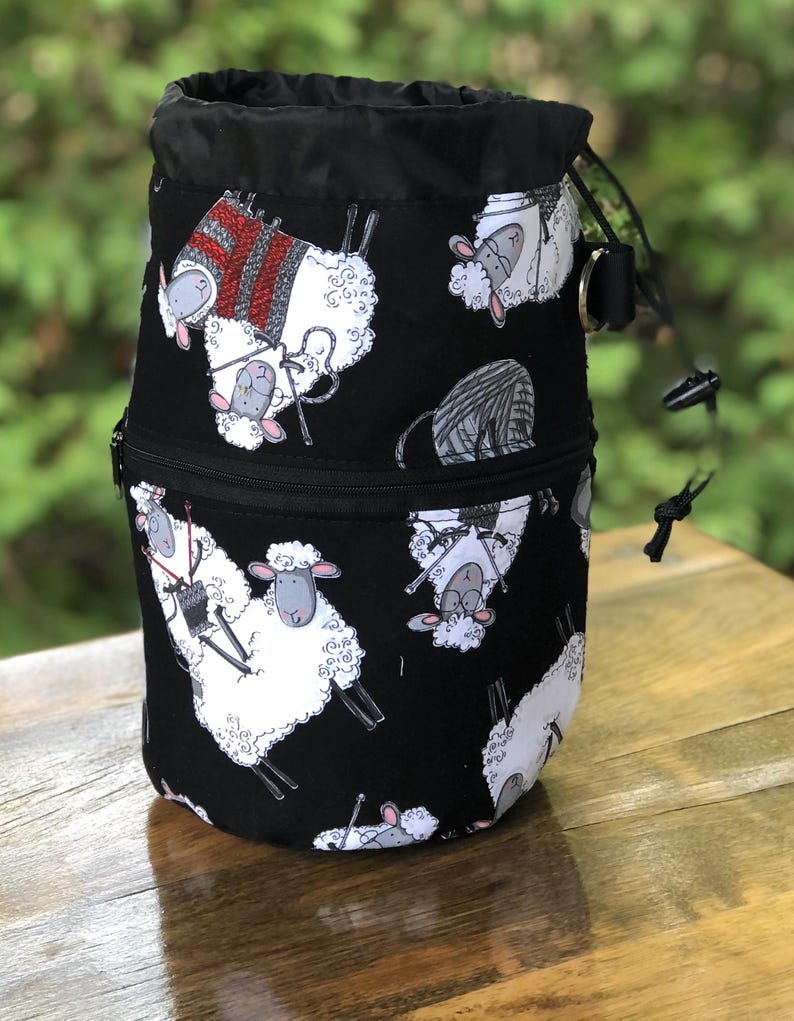 Knitting bag, drawstring bag, knitting in public bag, small project bag, WIP bag, Knitting Sheep, The Kipster image 4